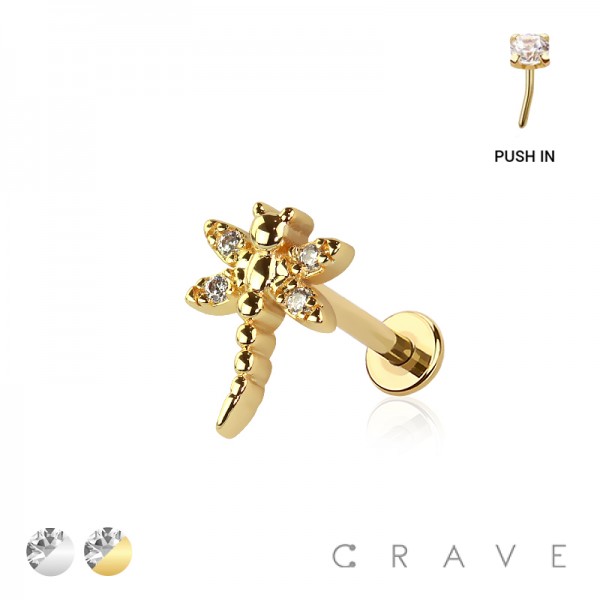 MULTI CZ CZ DRAGONFLY THREADLESS (PUSH IN) 316L SURGICAL STEEL LABRET SET MULTI CZ CZ DRAGONFLY THREADLESS (PUSH IN) 316L SURGICAL STEEL LABRET SET